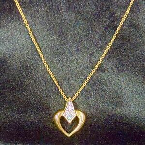 Elegant Gold Heart Necklace, Sparkling Diamond & Sapphire  or Aquamarine Accents